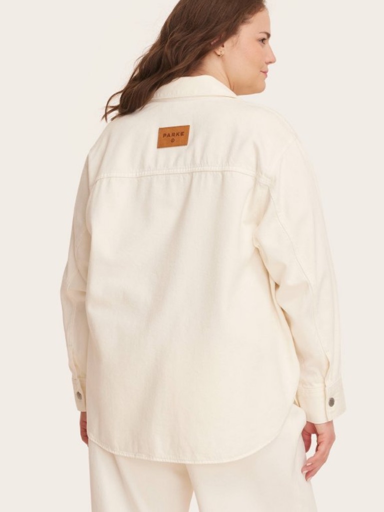 Parke Women's Long Sleeve Cream Denim Shacket Large - Parke X Target In Hand